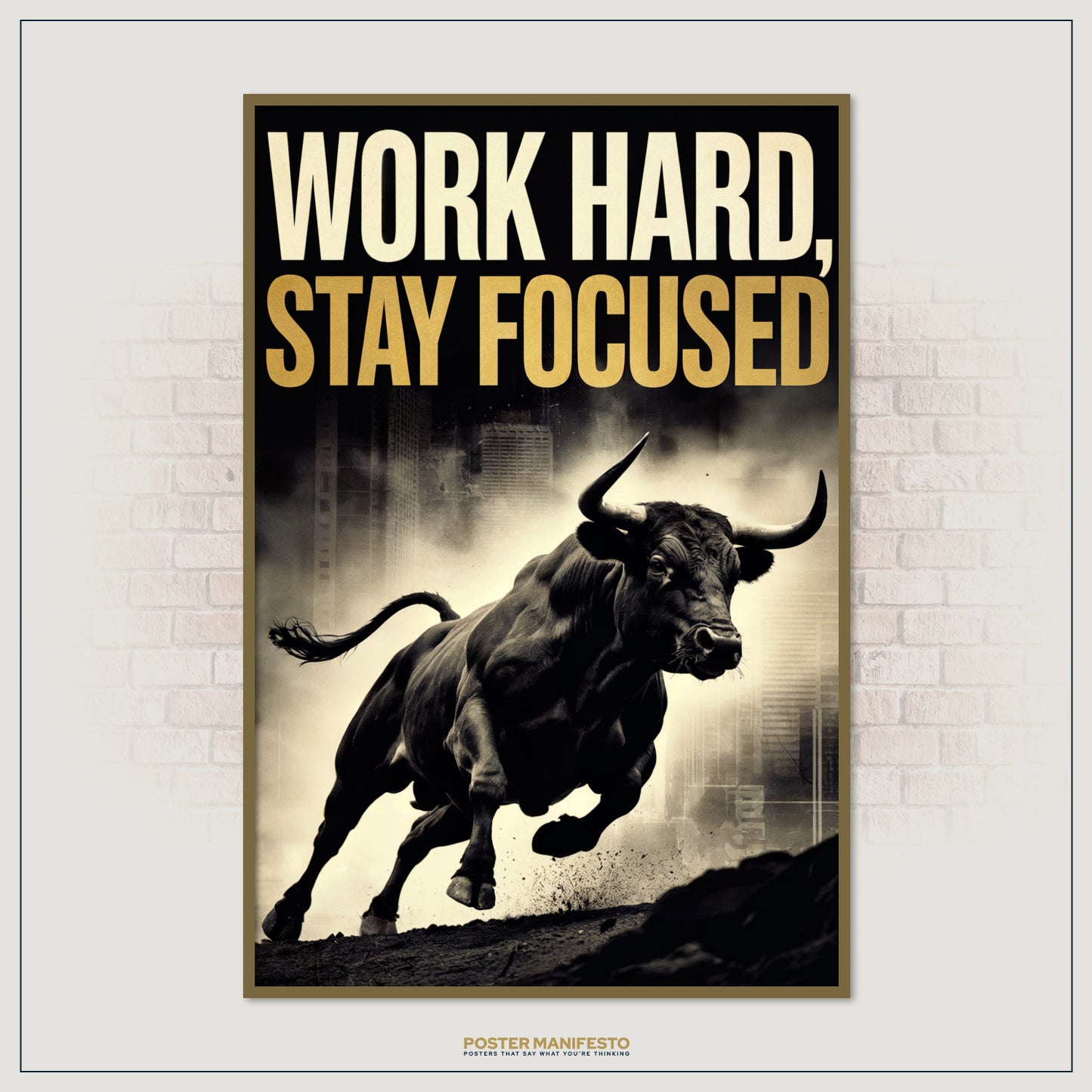 Motivational decor showing strength and determination with a bull.