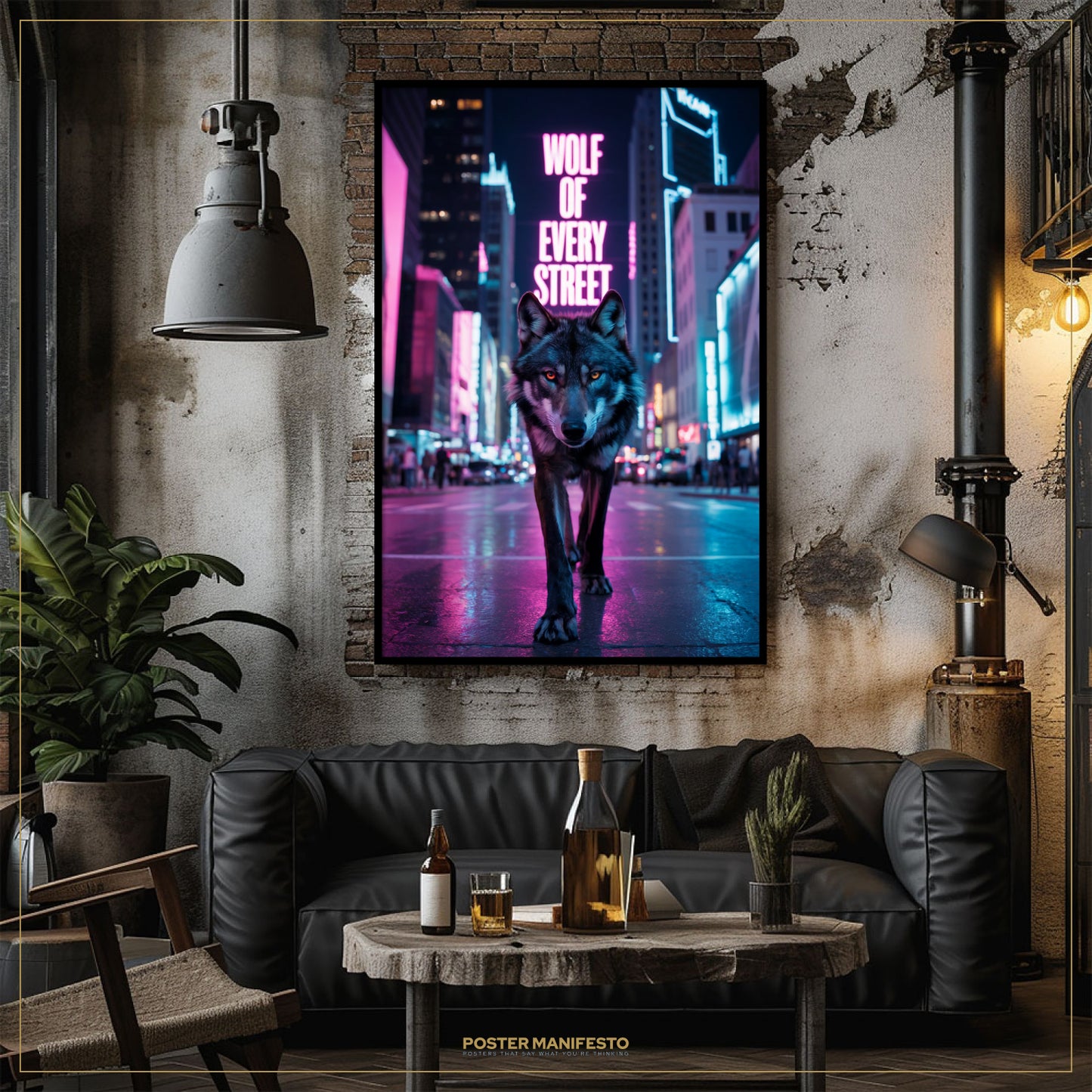 Wolf of Every Street – Neon City Motivational Poster