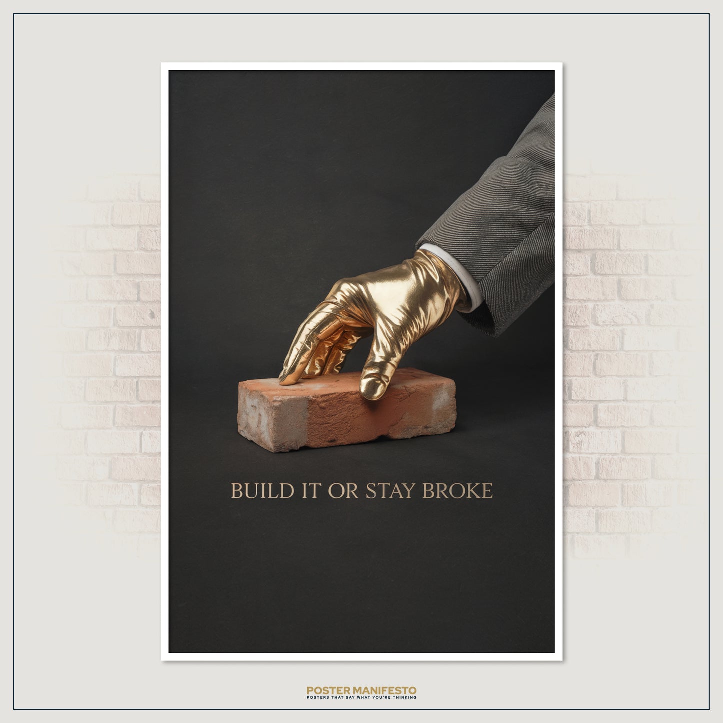 Minimalist motivational artwork with bold wealth message.