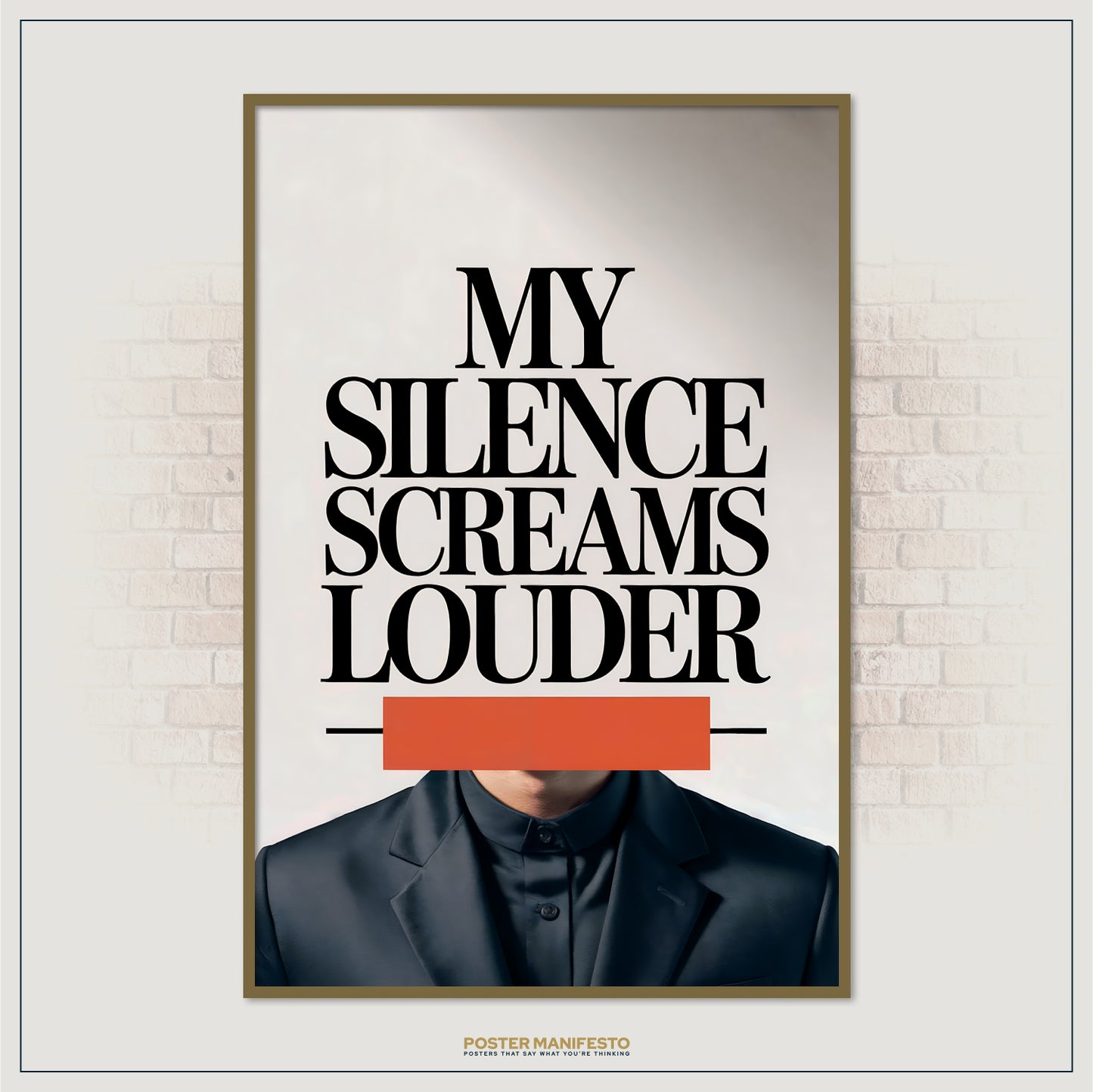 Poster with text 'My Silence Screams Louder' on a brick wall background