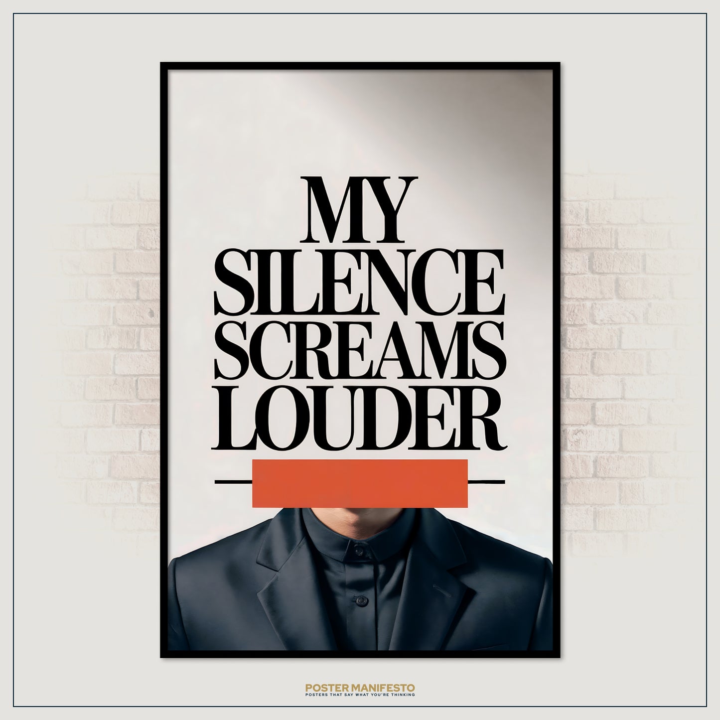 Poster with text 'My Silence Screams Louder' on a brick wall background