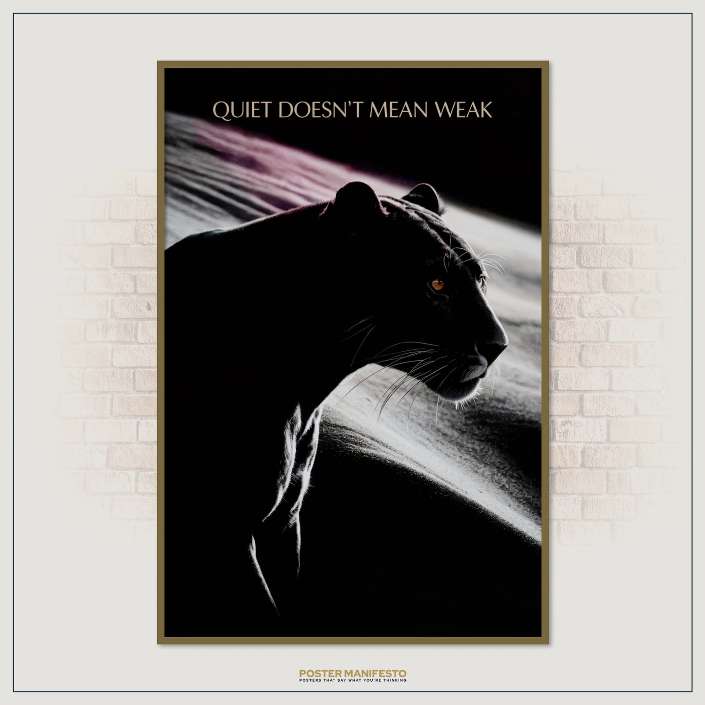 Elegant motivational wall print combining animal imagery and a resilience quote, symbolizing the strength of silence and determination.