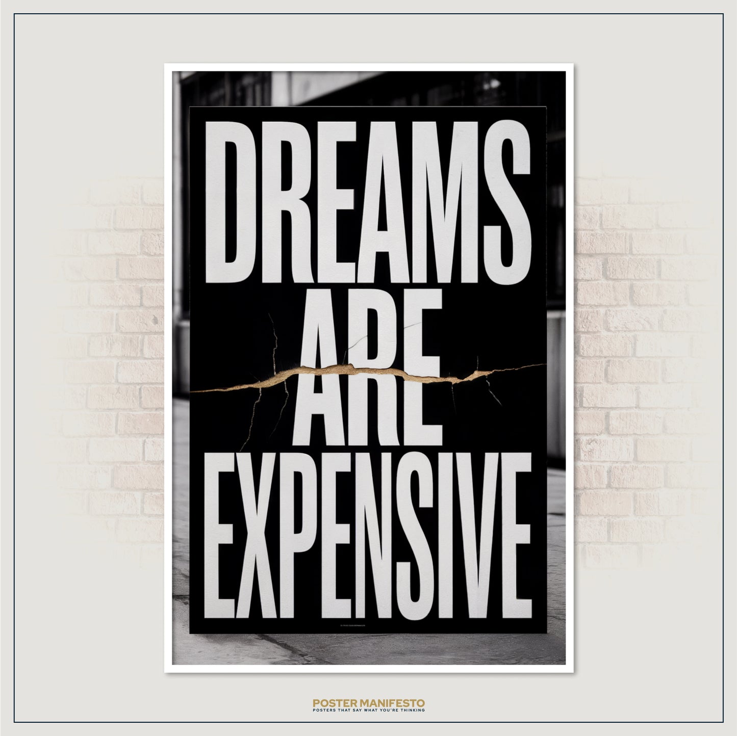 Stylish typography poster with bold letters and symbolic crack design