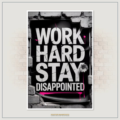 Anti-motivation poster with cracked black background, grey flower, and bold street style font