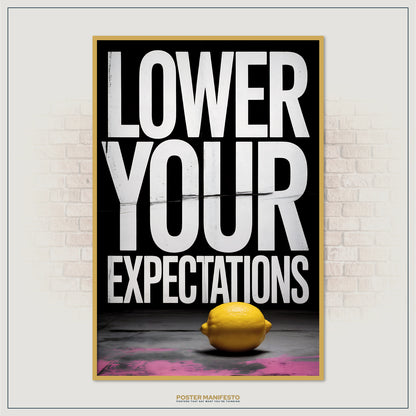 Anti-motivation poster with bold white letters, black backdrop, and pink highlight