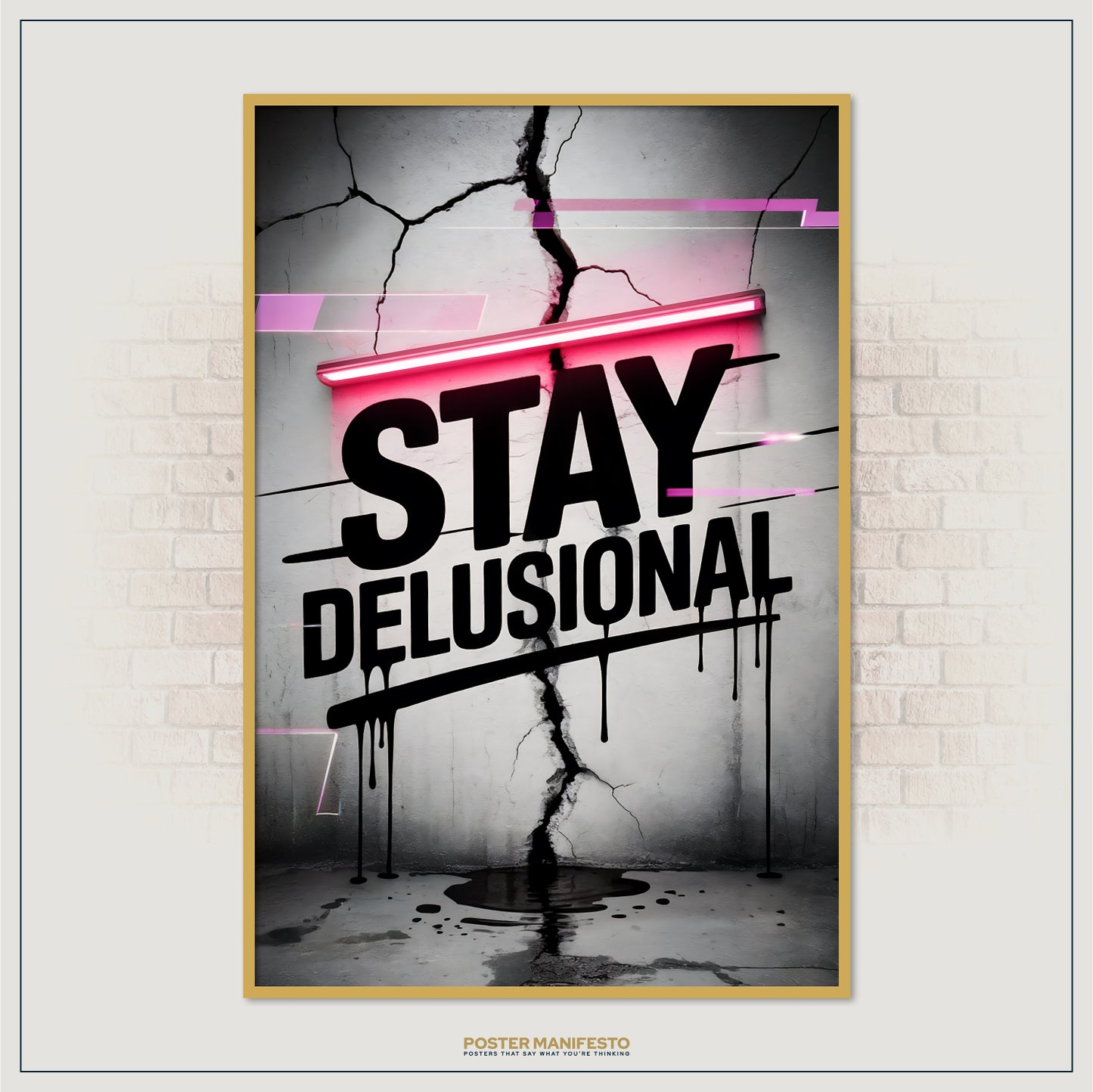 Sarcastic anti-motivation poster with bold black letters and neon pink accent