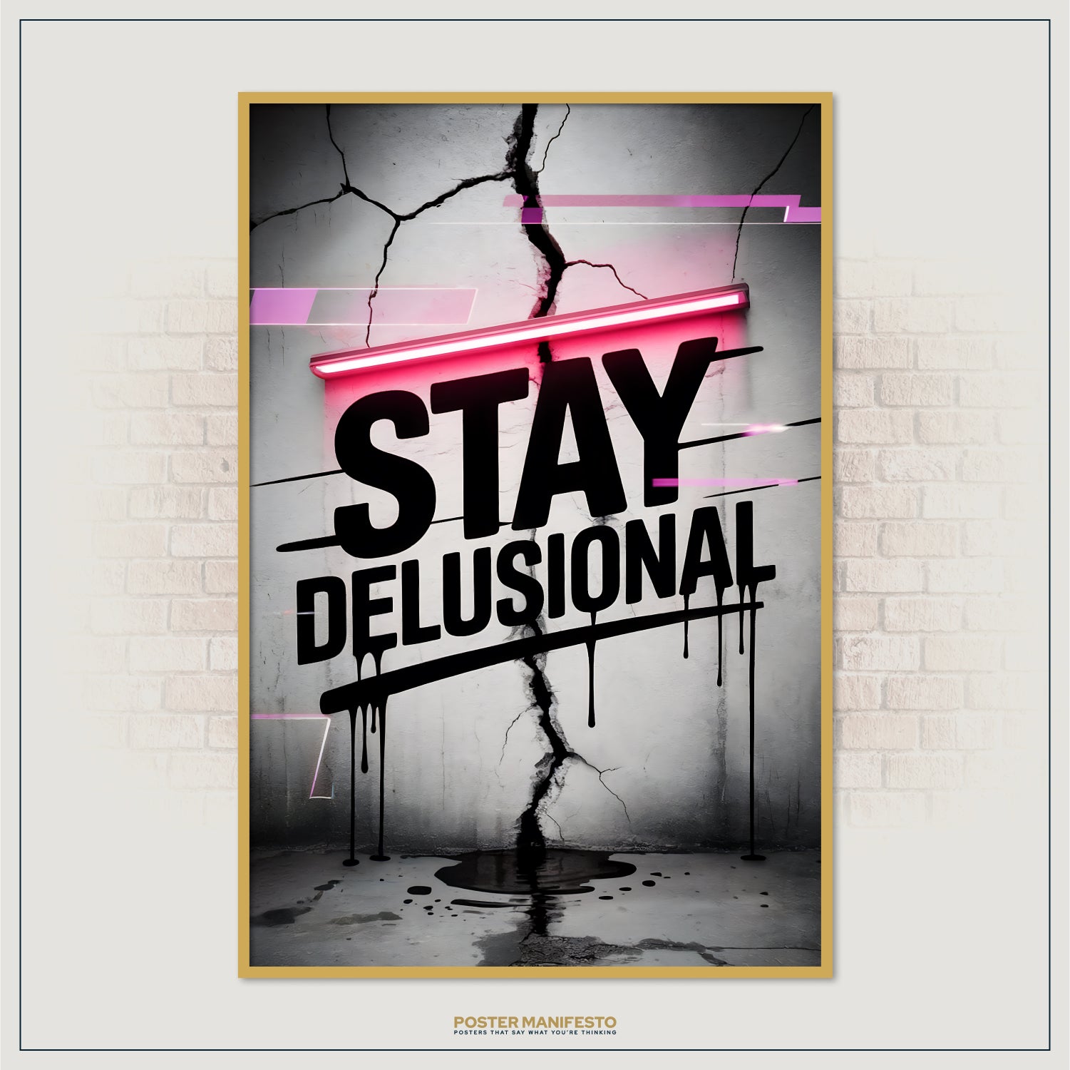 Sarcastic anti-motivation poster with bold black letters and neon pink accent