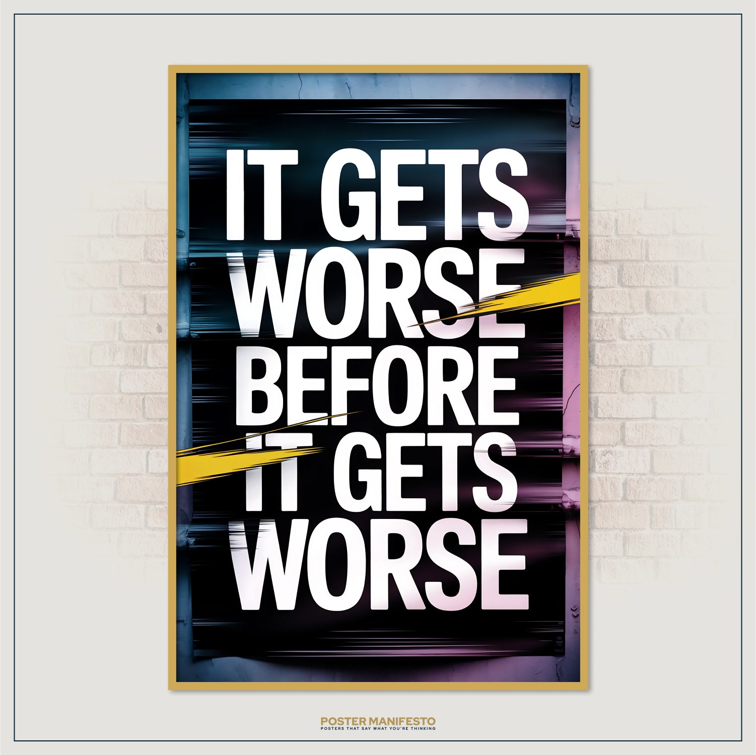 Anti-motivation poster with bold white letters over black background