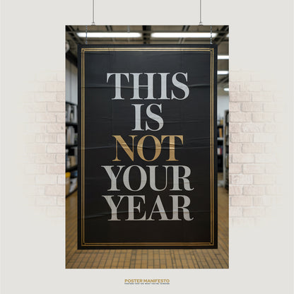 Elegant typography poster reading “This Is Not Your Year” with gold accent on the word “NOT”
