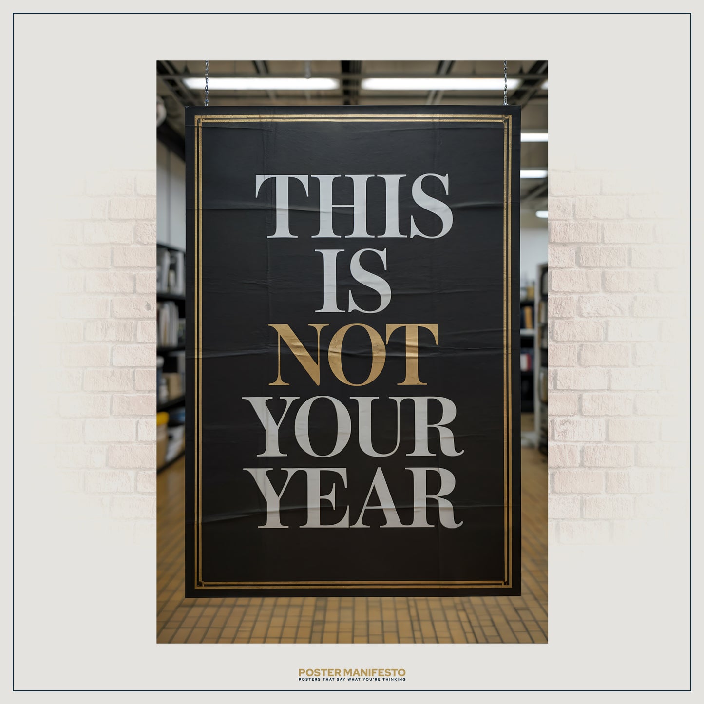 Sarcastic wall art featuring black background and refined gold frame