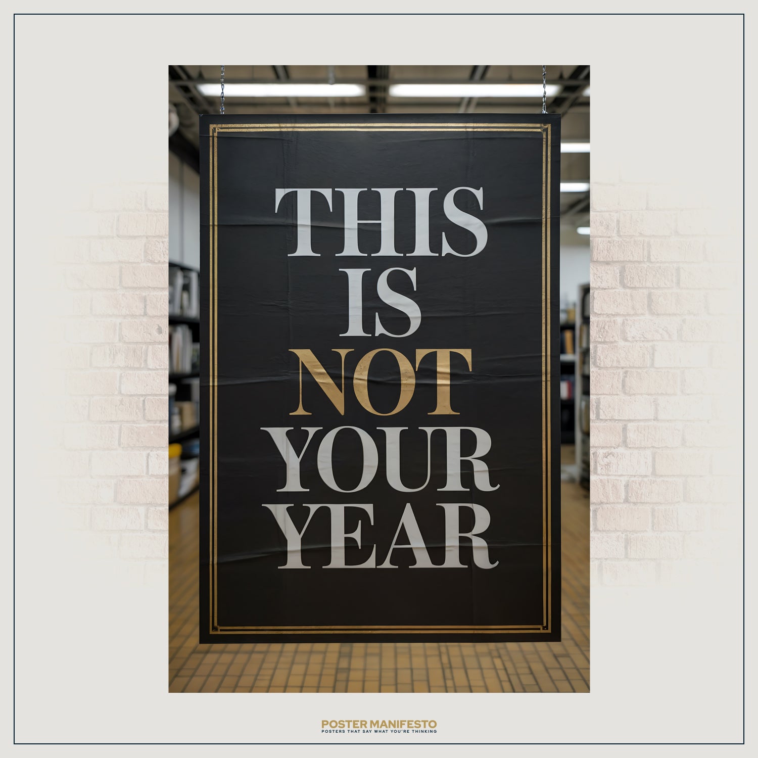 Sarcastic wall art featuring black background and refined gold frame