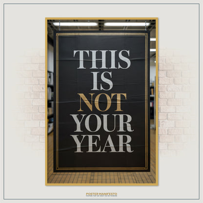 Anti-motivation poster with sophisticated serif typography in black, white, and gold
