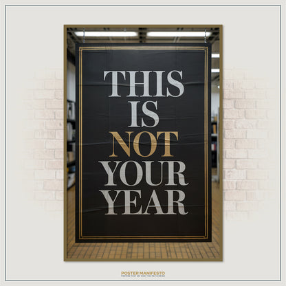Framed poster with 'THIS IS NOT YOUR YEAR' text on a brick wall.