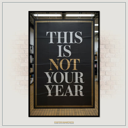 Framed poster with 'THIS IS NOT YOUR YEAR' text on a brick wall background