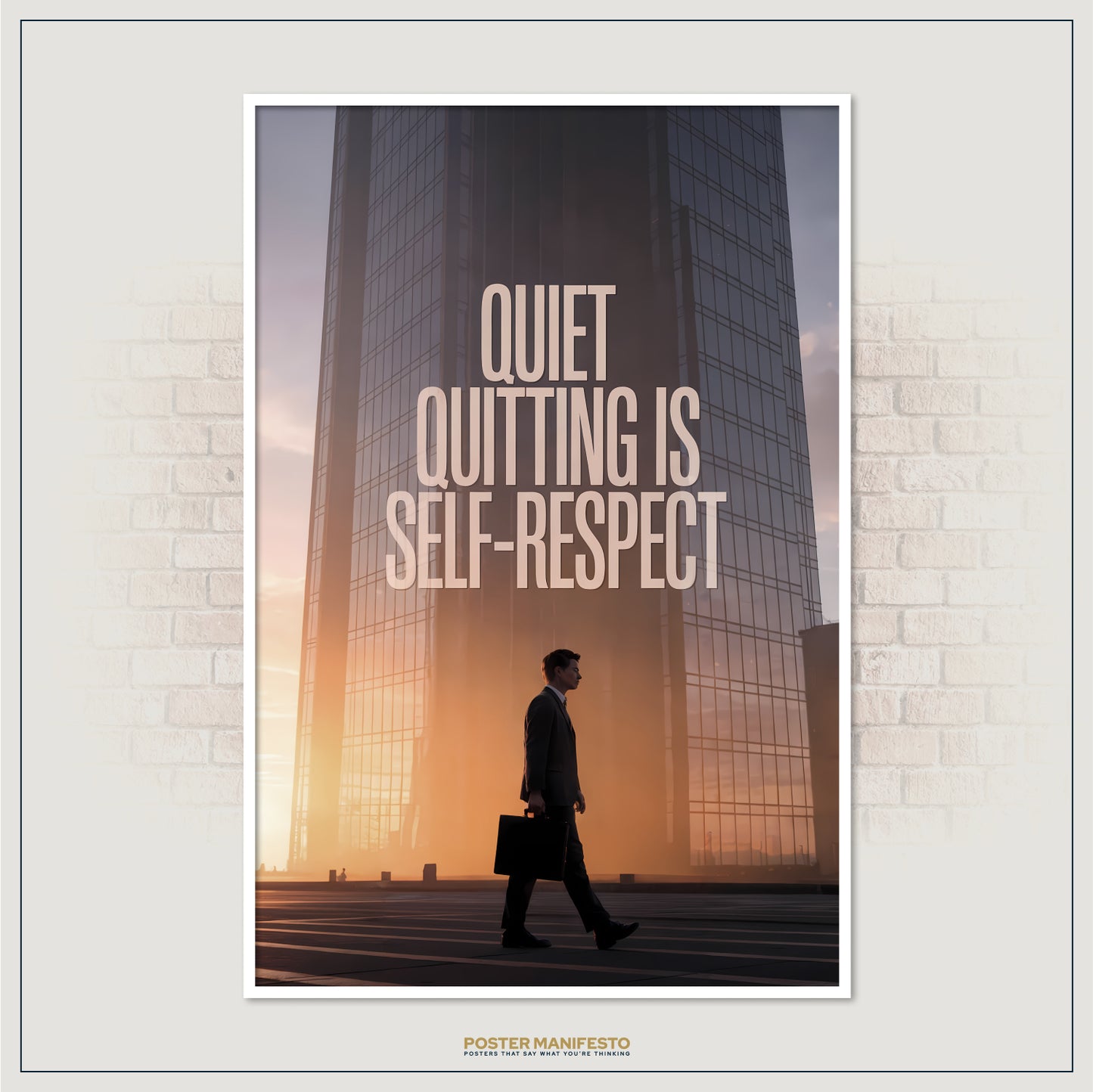 Contemporary office decor print with skyscraper scene and empowering quote