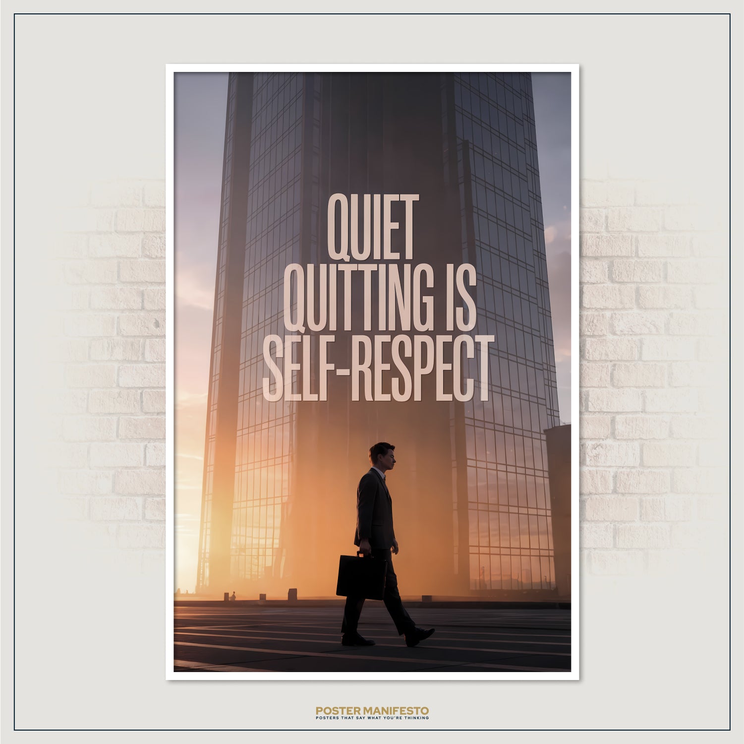 Contemporary office decor print with skyscraper scene and empowering quote