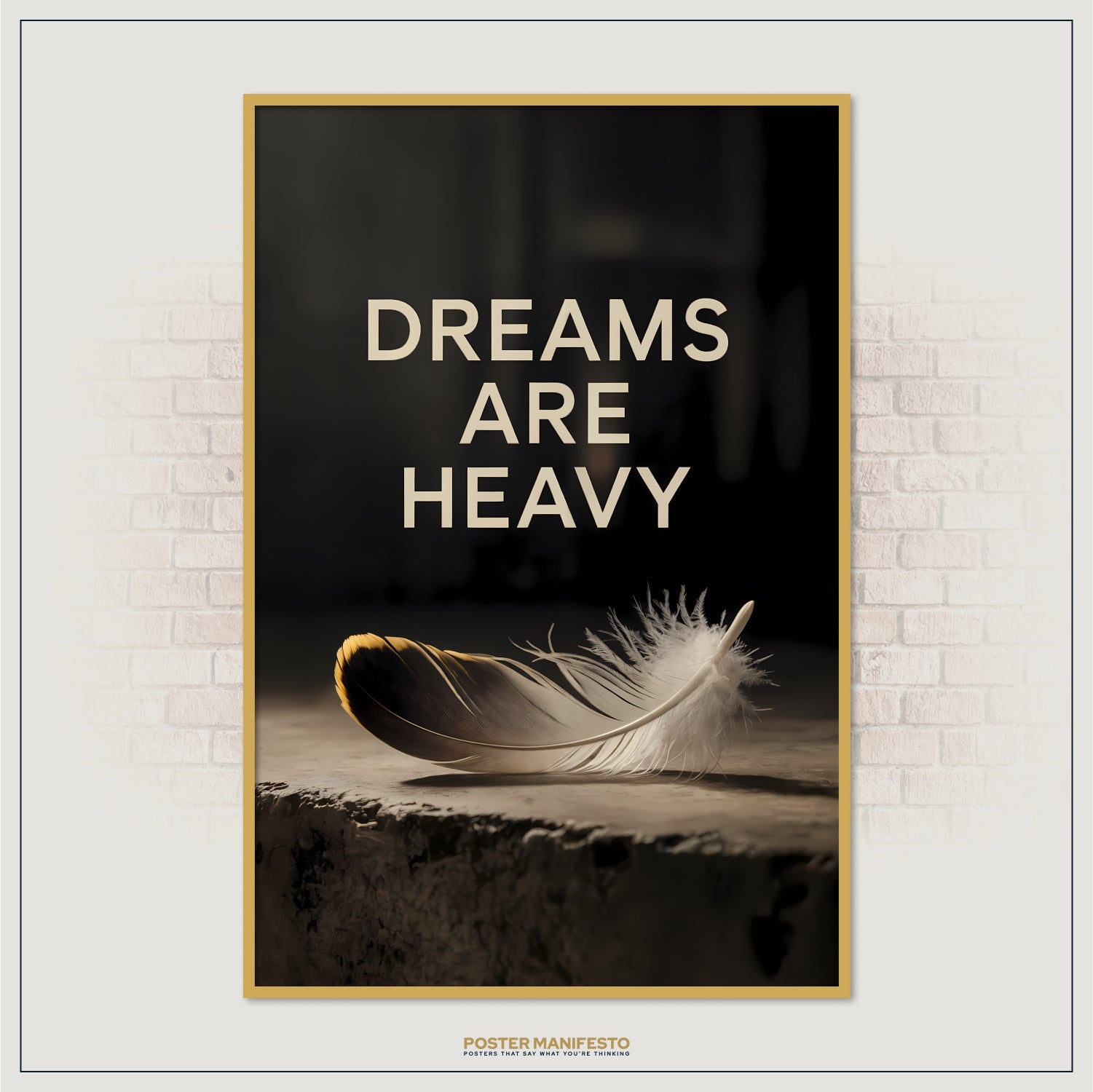 Inspirational poster with delicate feather and dramatic shadow contrast