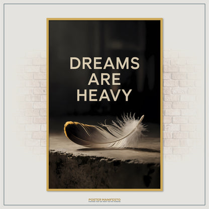 Inspirational poster with delicate feather and dramatic shadow contrast