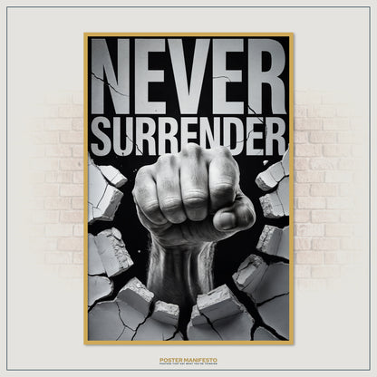 Inspirational poster symbolizing resilience with cracked wall and bold typography.