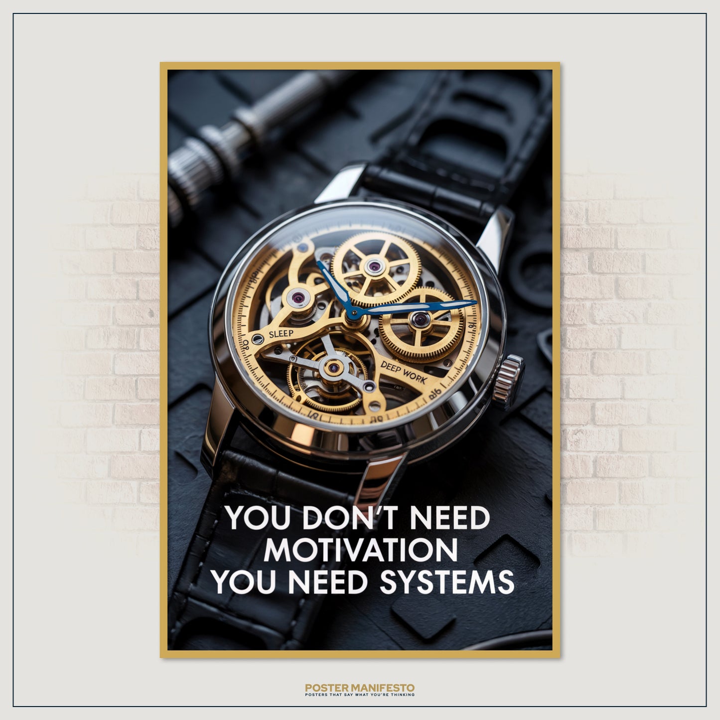 Success mindset poster with elegant watch design, highlighting structure and deep work as keys to progress.