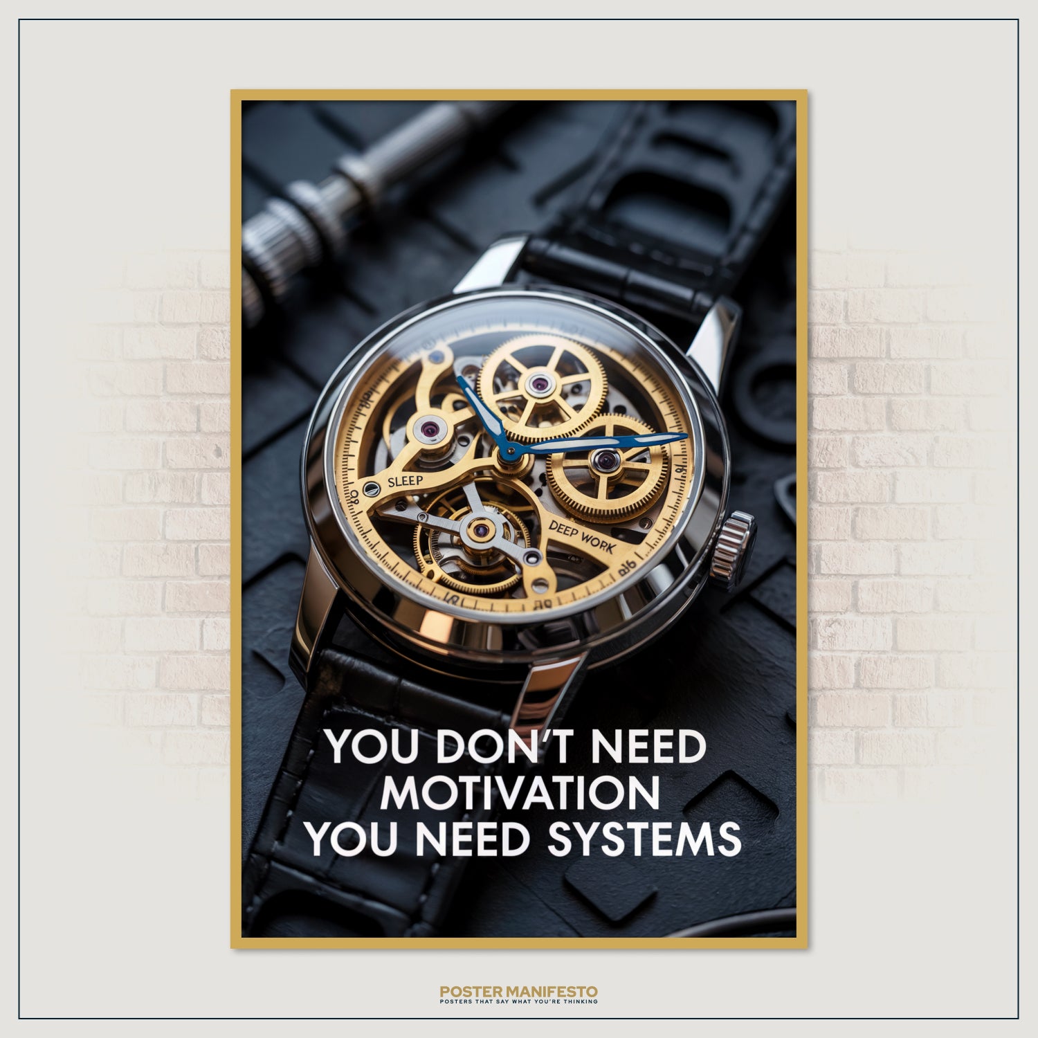 Success mindset poster with elegant watch design, highlighting structure and deep work as keys to progress.