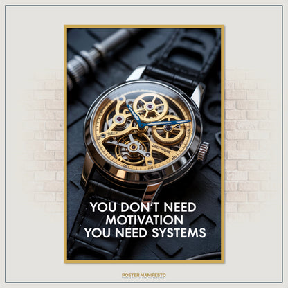 Success mindset poster with elegant watch design, highlighting structure and deep work as keys to progress.