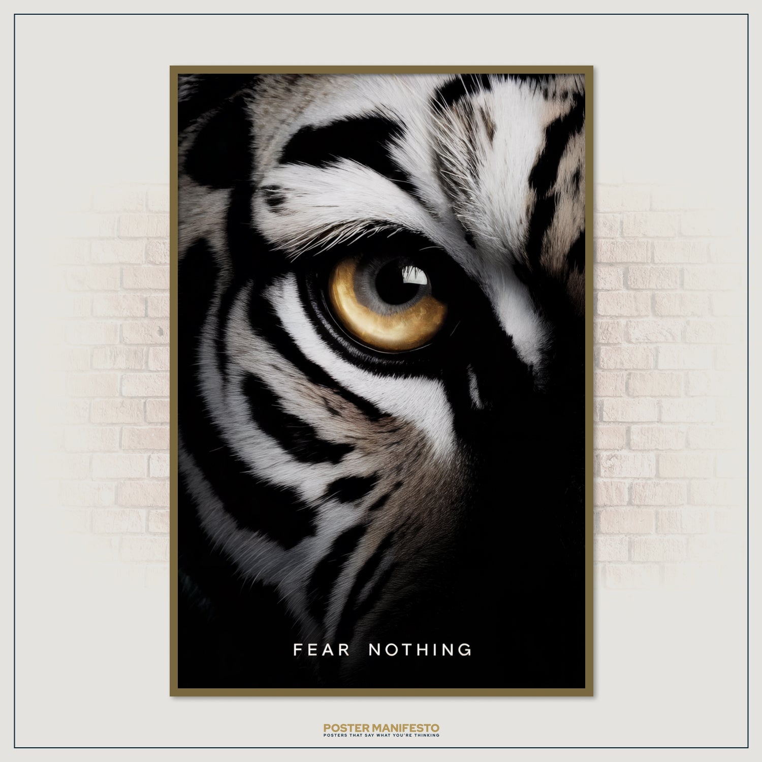 Fierce animal wall decor featuring a tiger’s golden eye, paired with a motivational quote to push determination and fearless energy.