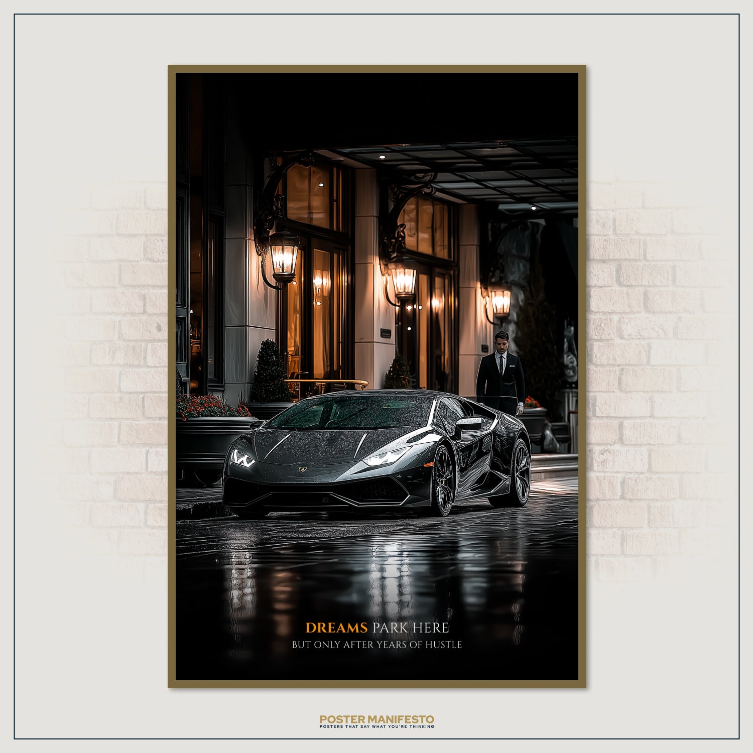 Success-driven artwork with a dream car and bold text about effort and rewards.