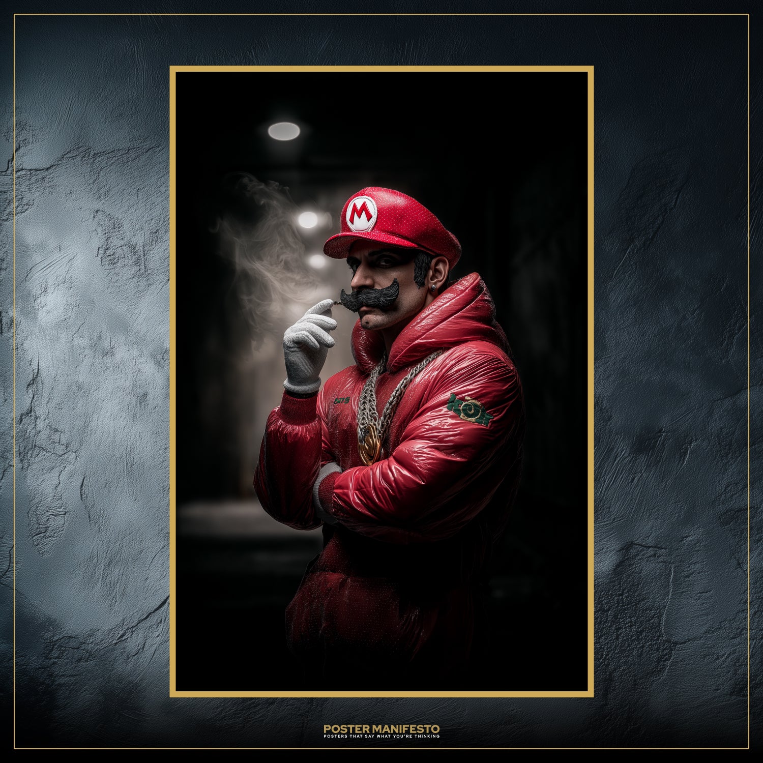 Unique gaming-inspired artwork portraying Mario as a gritty urban character with modern fashion twist.