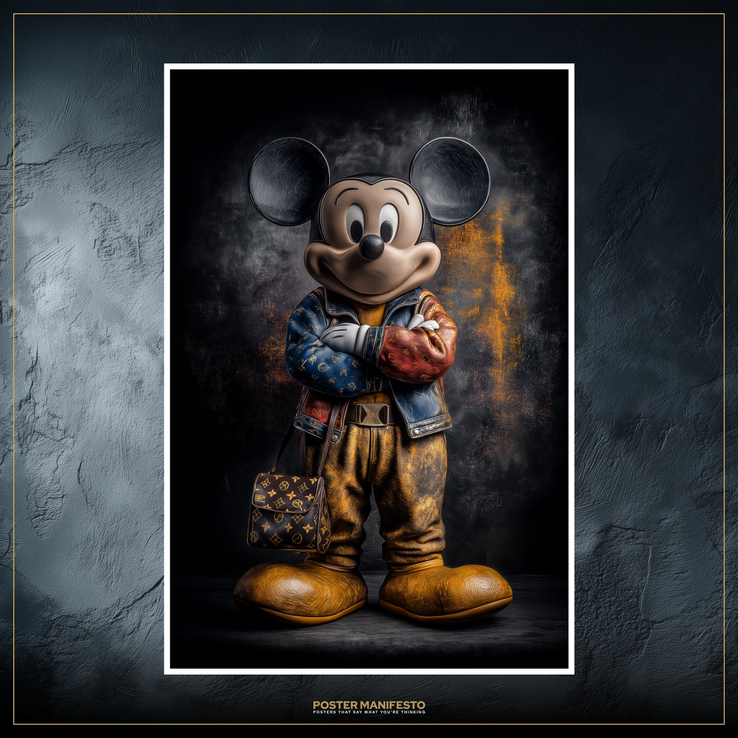 Luxury fashion Mickey artwork featuring bold textures, designer vibes, and street-inspired detailing.