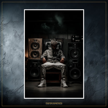 Powerful wall art featuring a throne, diamond crown, and street fashion.