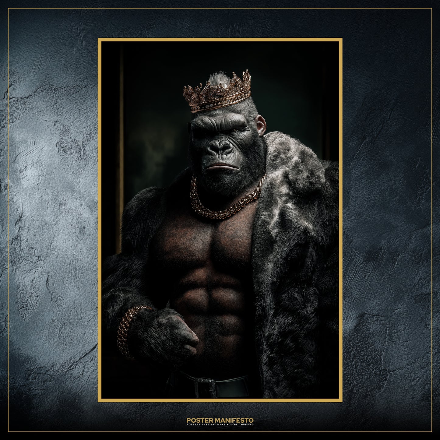 Bold artwork of a crowned gorilla as a metaphor for hustle and financial grind.