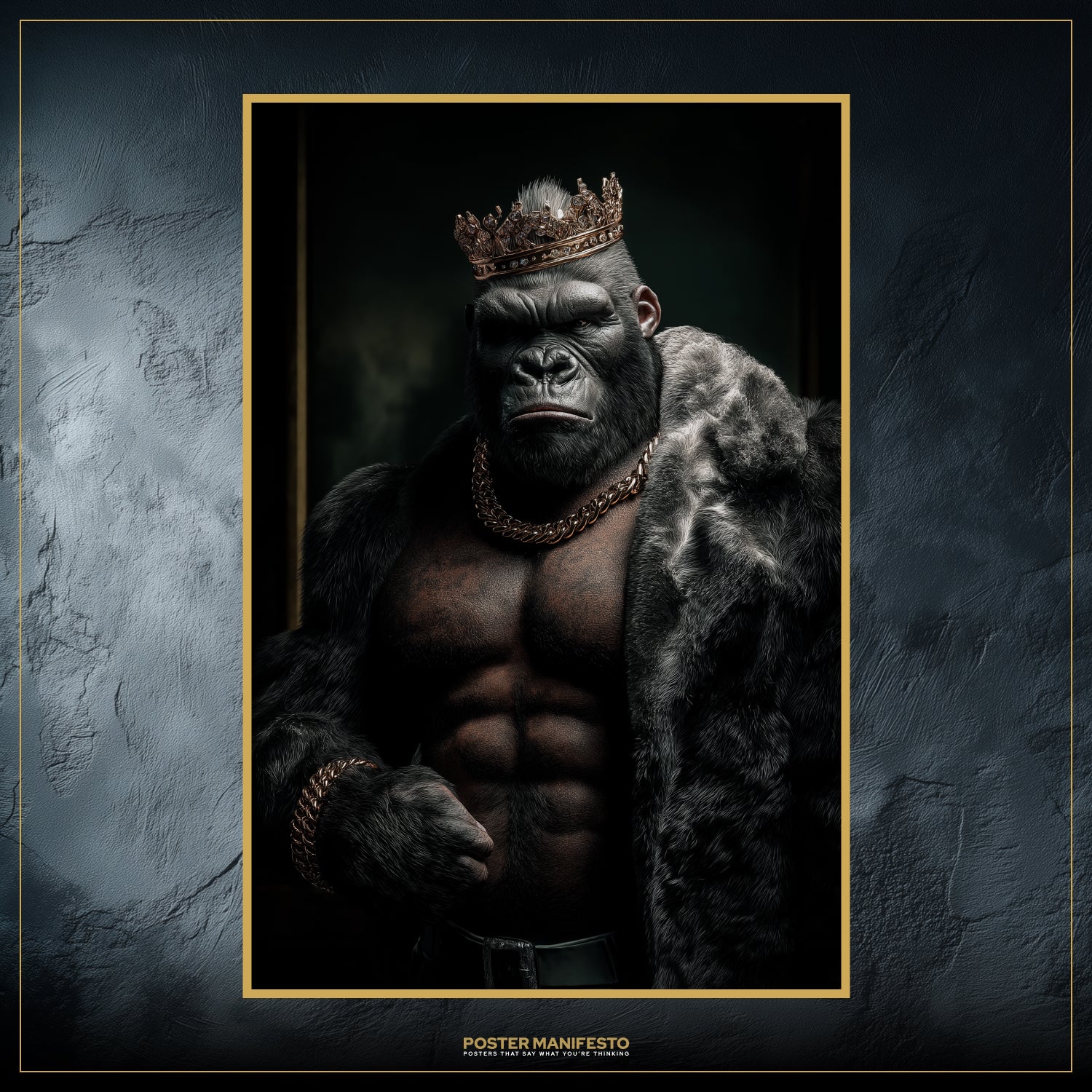 Bold artwork of a crowned gorilla as a metaphor for hustle and financial grind.