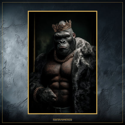 Bold artwork of a crowned gorilla as a metaphor for hustle and financial grind.