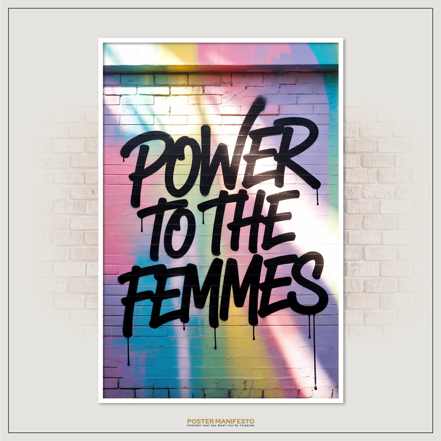 Colorful brick wall art with powerful activist typography
