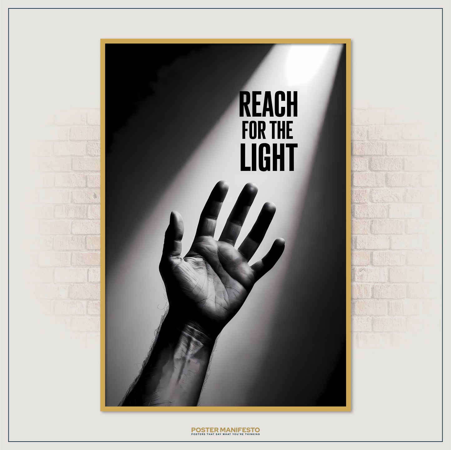 Dramatic light beam illuminating an outstretched hand in black and white