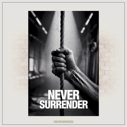 Monochrome motivational poster showing determination and strength