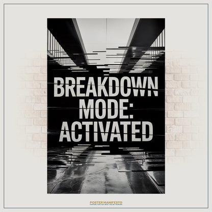 Modern cyberpunk-style poster with distorted text and architectural lines