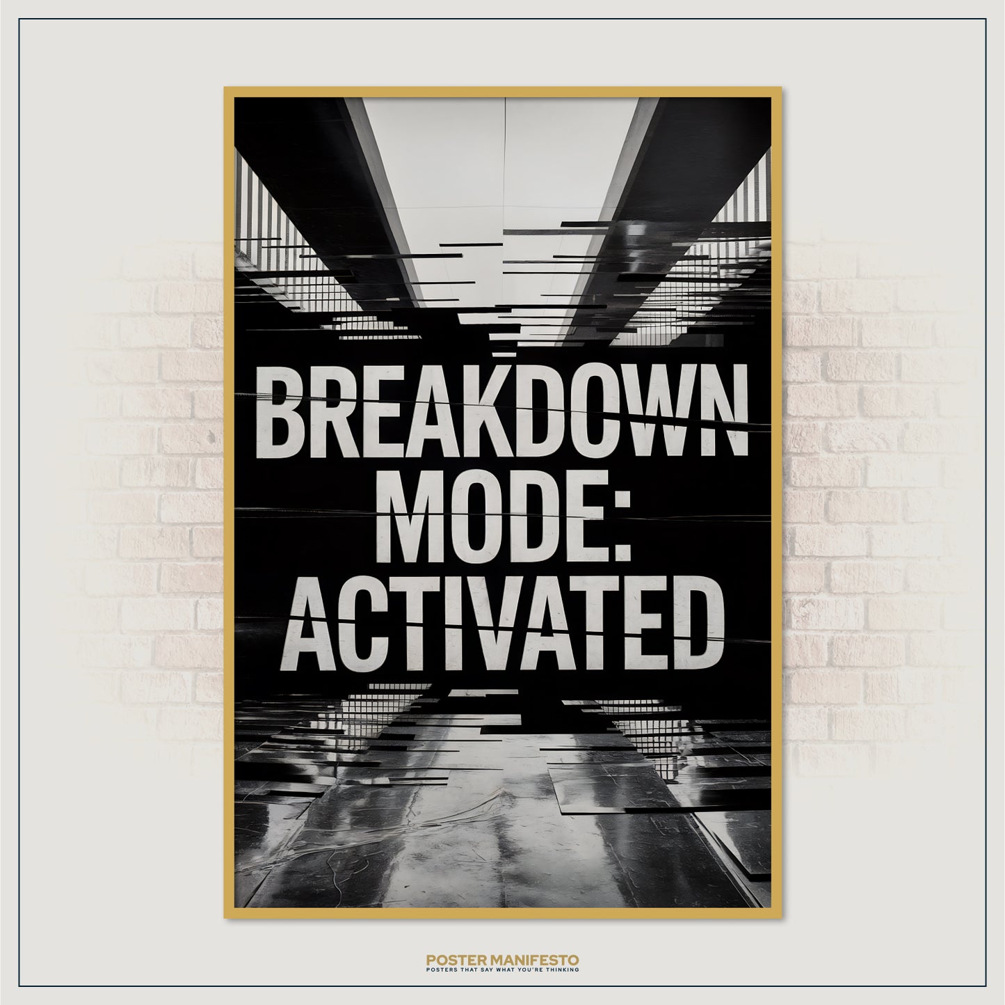 Black-and-white mental health statement art with glitch effects