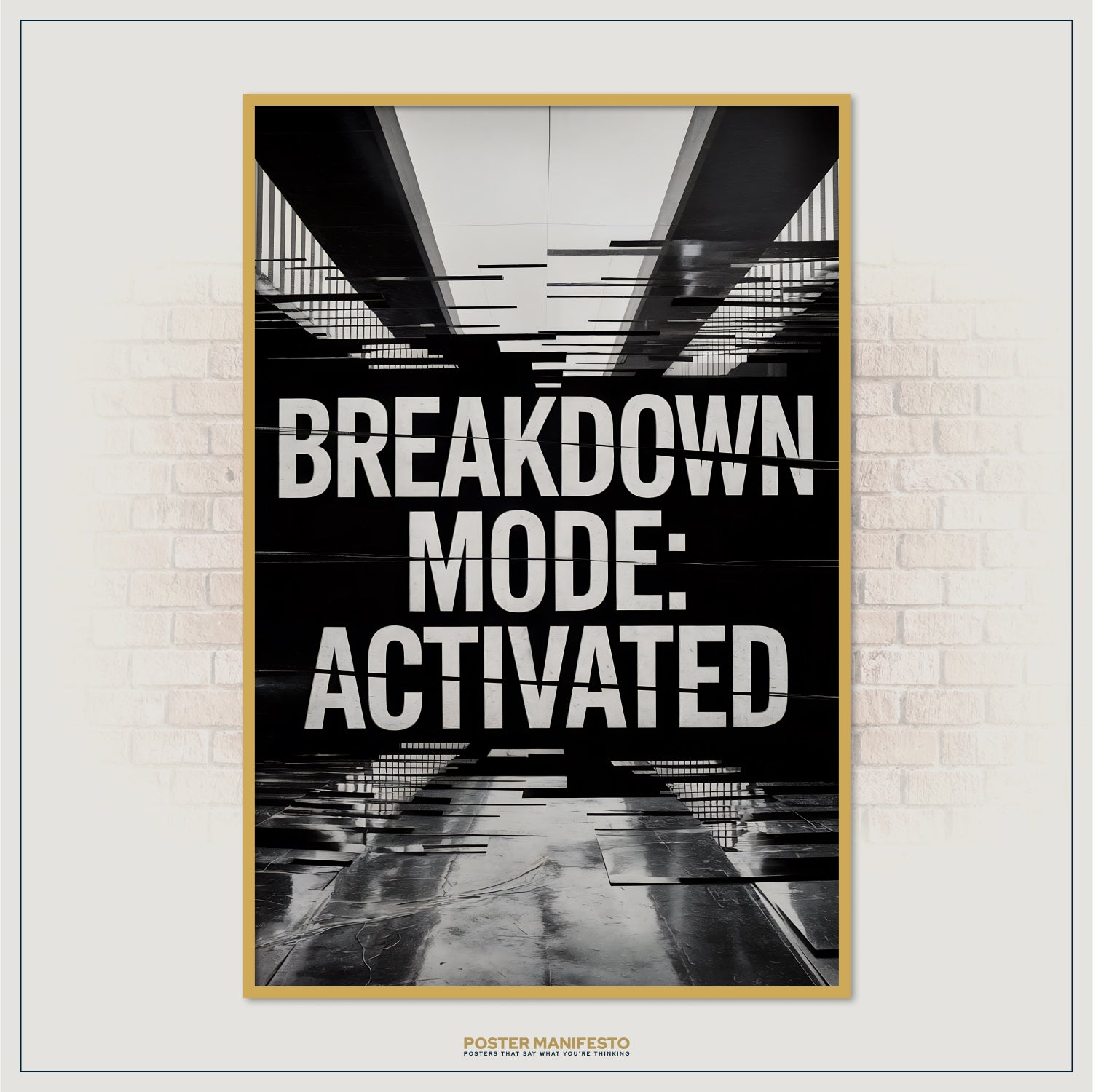 Black-and-white mental health statement art with glitch effects