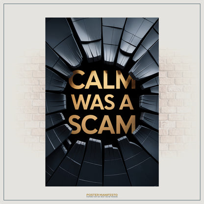 Modern 3D typography art with dark fractured edges and gold letters