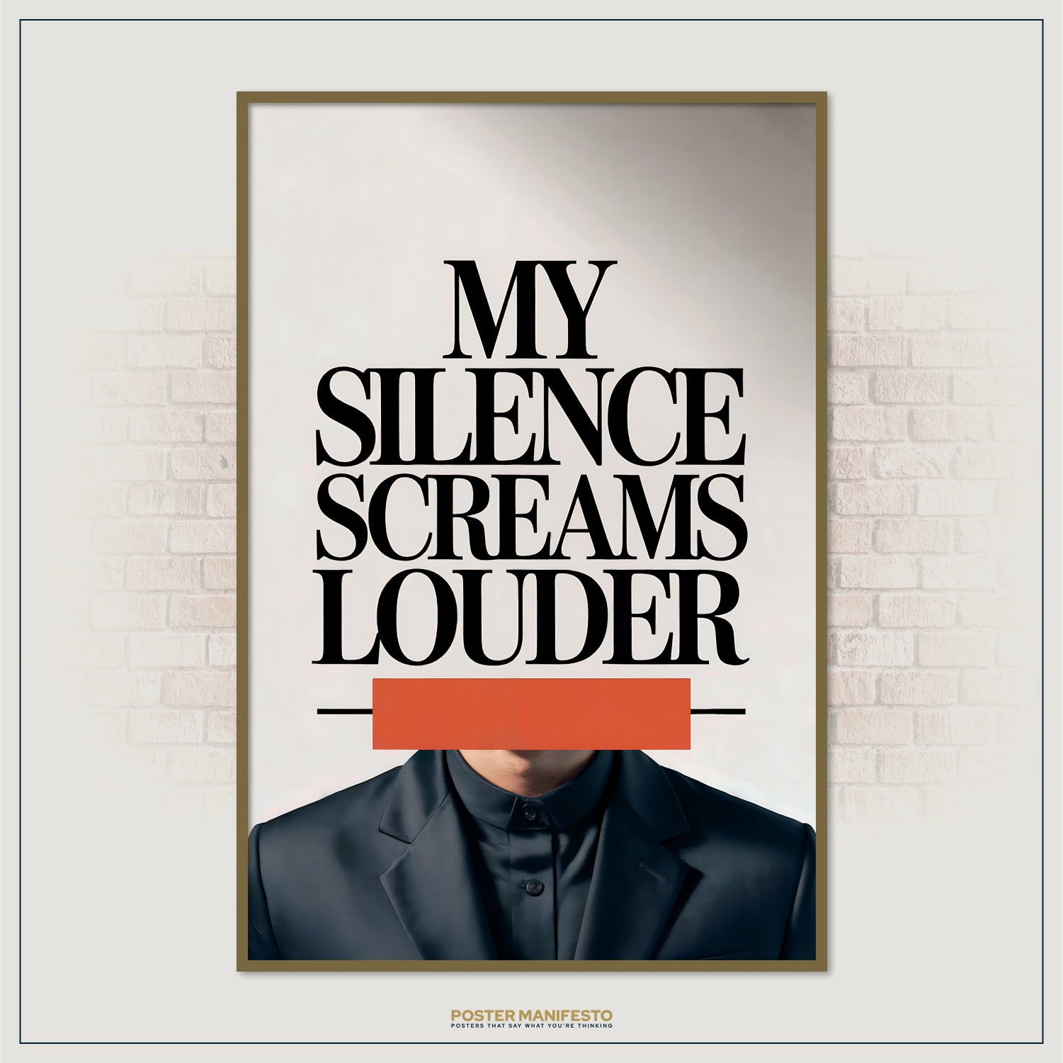 Poster with text 'My Silence Screams Louder' on a brick wall background