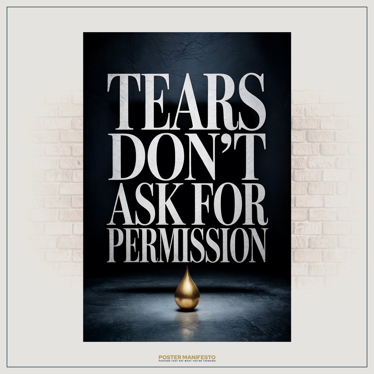 Emotional typography poster with distressed font and symbolic golden teardrop