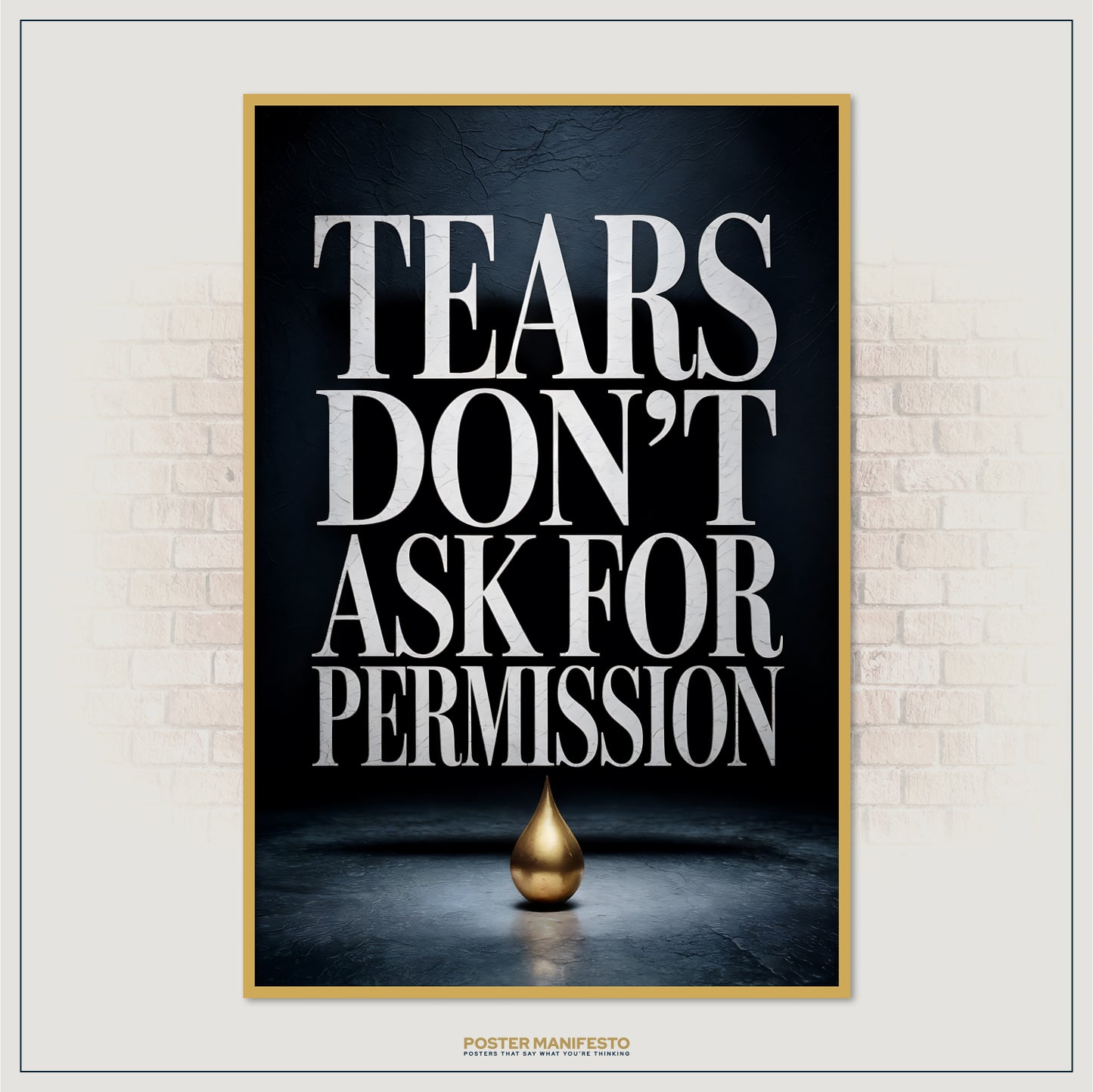 Dramatic wall art featuring bold statement text over textured black backdrop