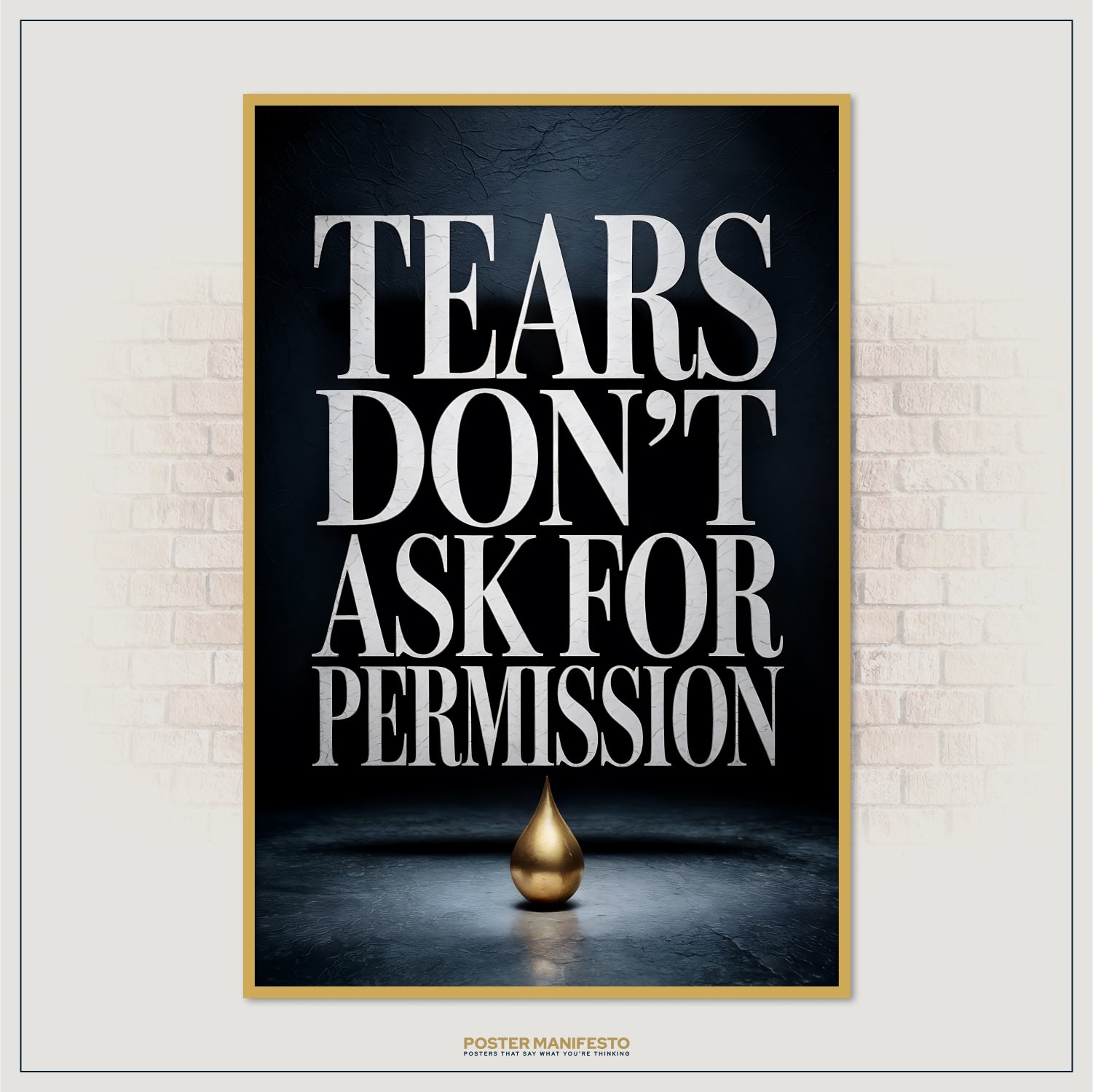 Dramatic wall art featuring bold statement text over textured black backdrop