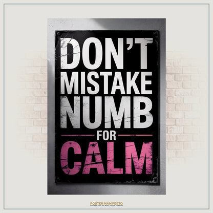 Emotional statement poster in black, white, and pink typography with cracked surface design