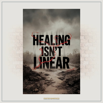 Emotional awareness poster with bold typography and symbolic red line over scenic background