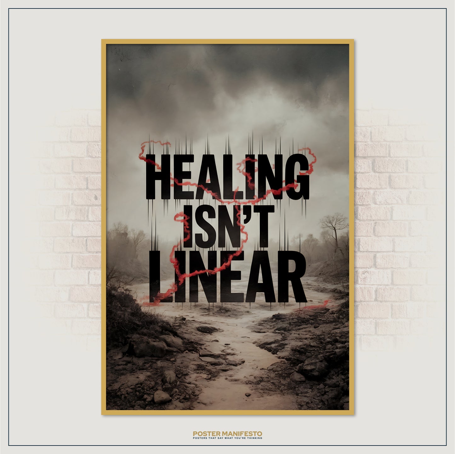 Inspirational mental health wall art depicting non-linear progress through design elements