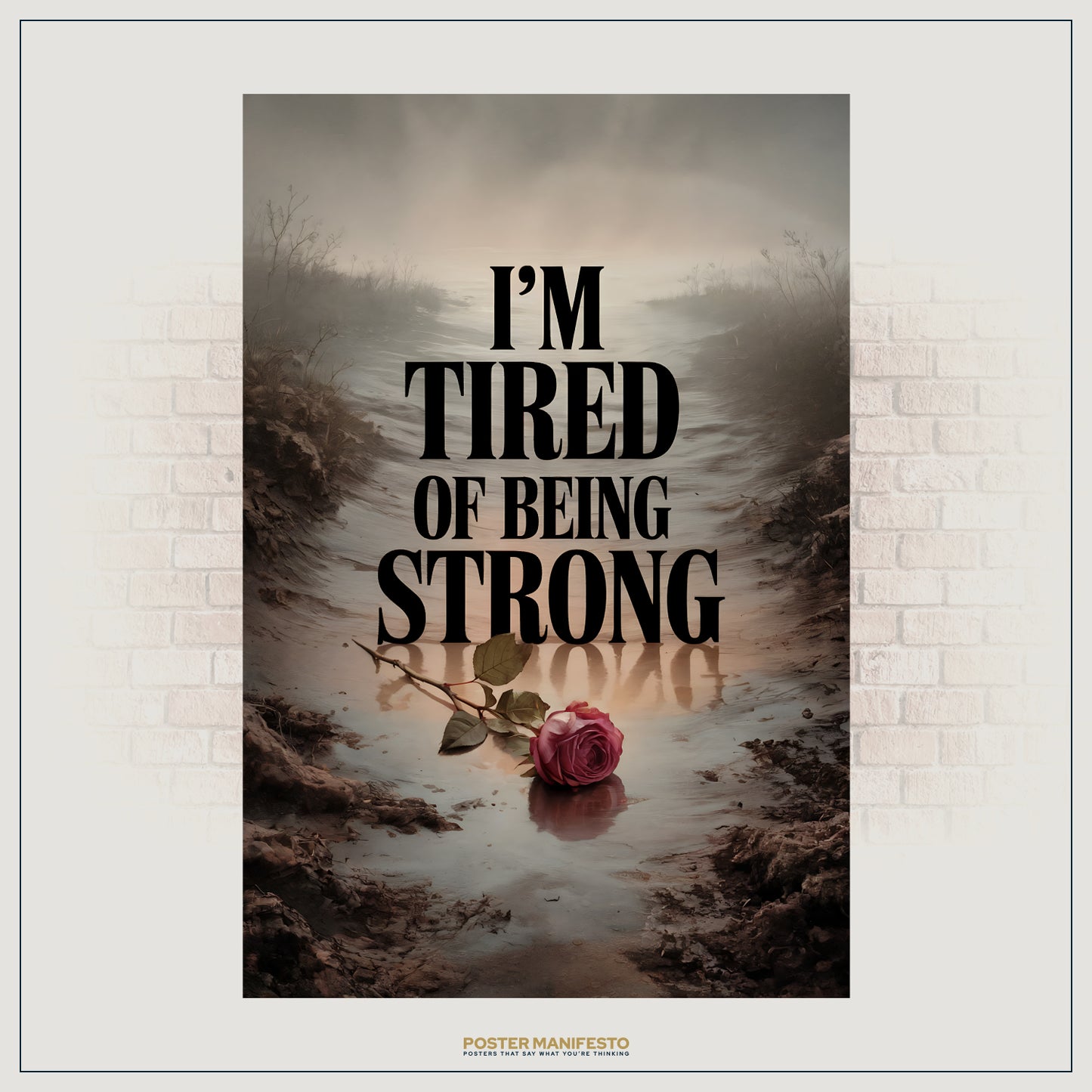 Emotional awareness poster with symbolic rose and reflective water beneath bold typography