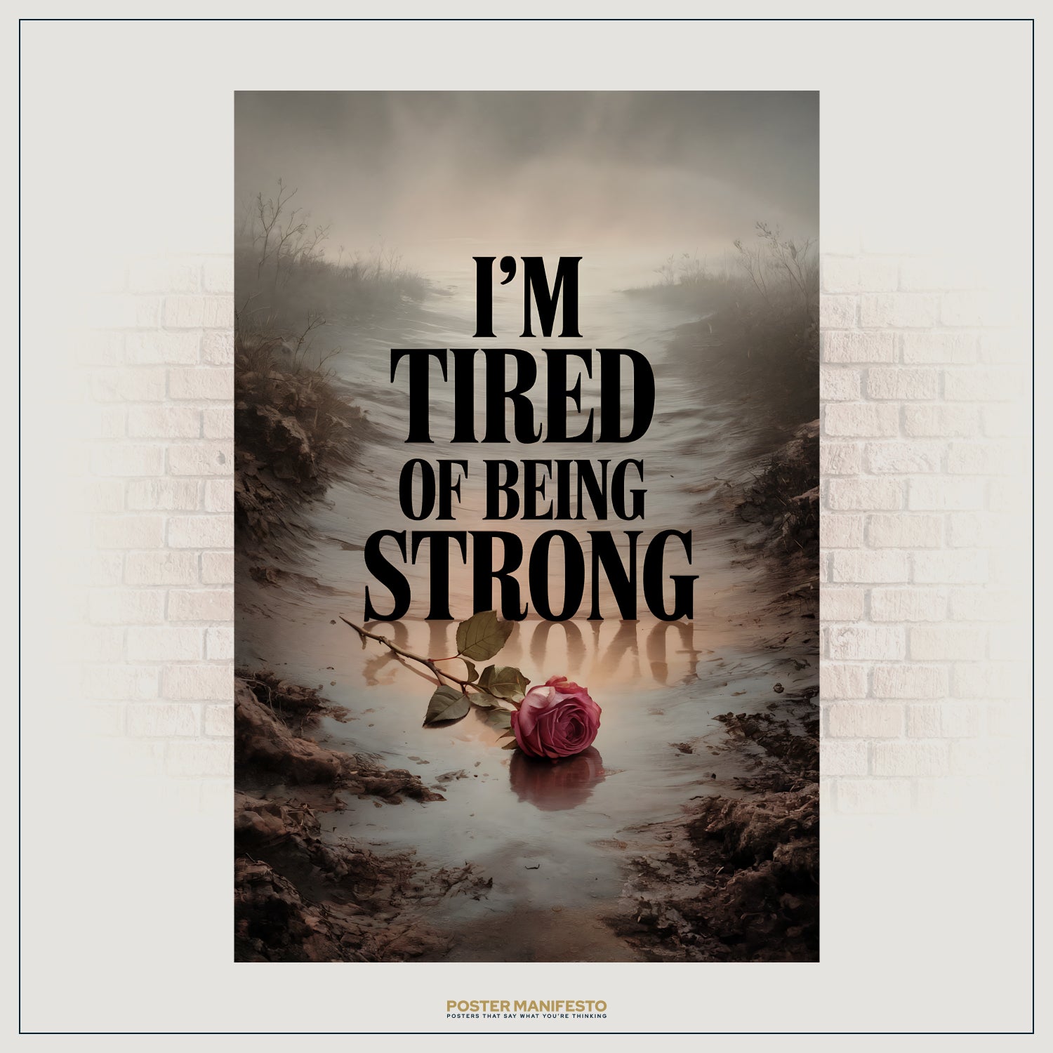 Emotional awareness poster with symbolic rose and reflective water beneath bold typography